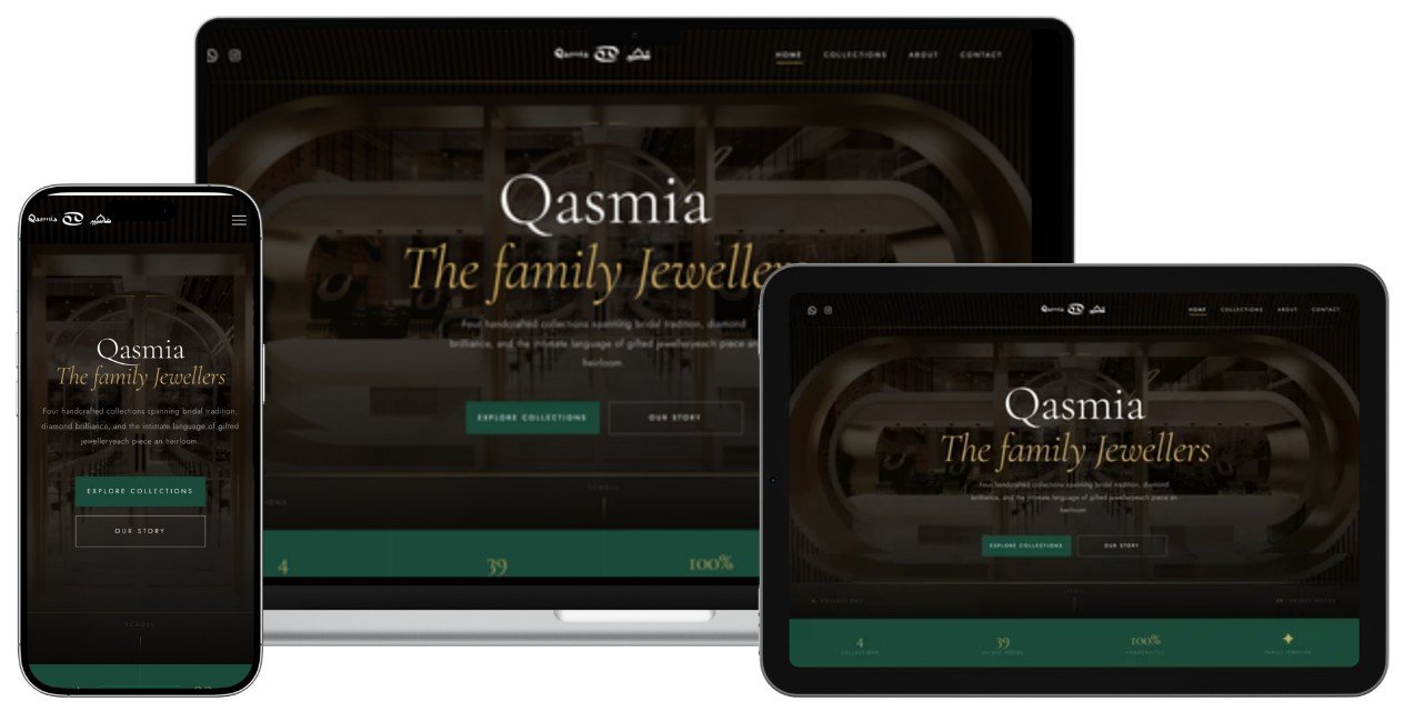Qasmia website on desktop, tablet and mobile
