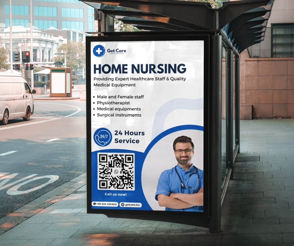 GetCare Home Nursing poster in a bus shelter